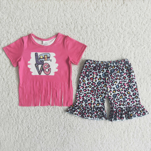 Promotional Love Camper Tassels Girls Shorts Sets