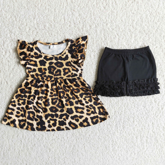 Promotional Leopard Print Black Girls Shorts Sets