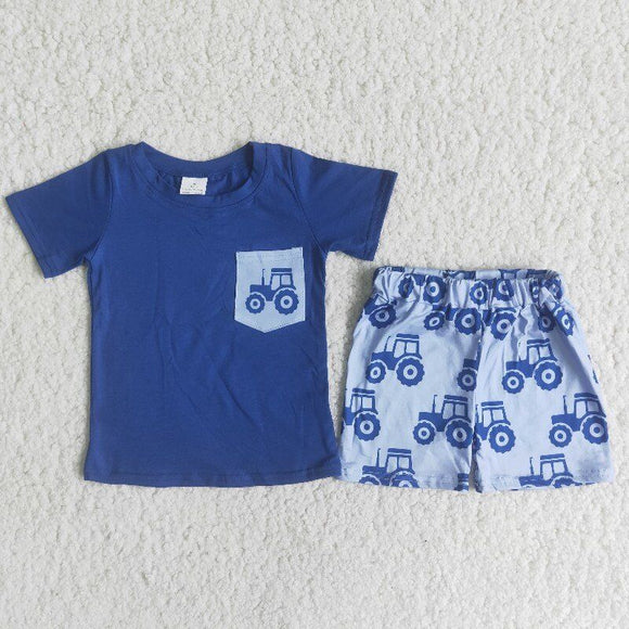 Promotional Tractor Pocket Blue Boys Shorts Sets