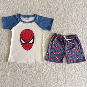 Cartoon Blue White Boys Shorts Sets