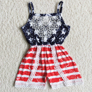 Promotional Stars Lace Girls 4th of July Jumpsuit