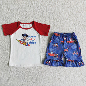 Cartoon Happy Girls 4th of July Outfits