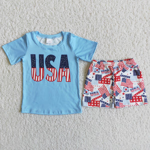 USA Flags Blue Boys 4th of July Outfits