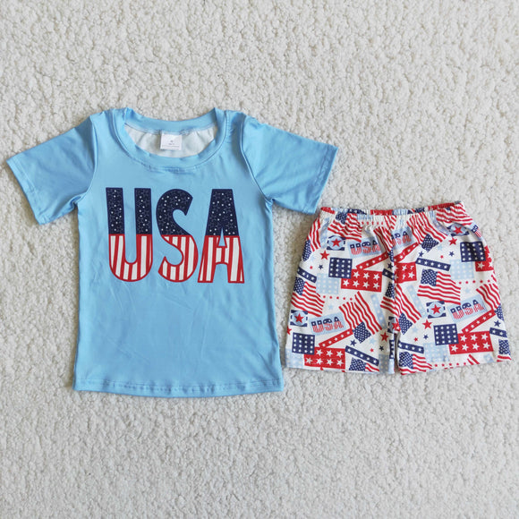 USA Flags Blue Boys 4th of July Outfits