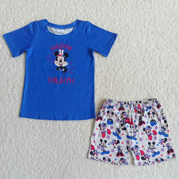 Promotional Cartoon Happy Blue Boys 4th of July Outfits