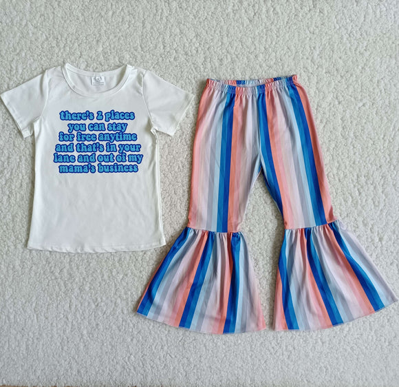 Promotional Blue Stripes Girls Short Sleeve+Trousers Sets