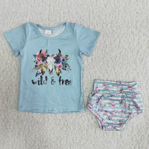 Cow Blue Floral Wild & Free Bummies Sets