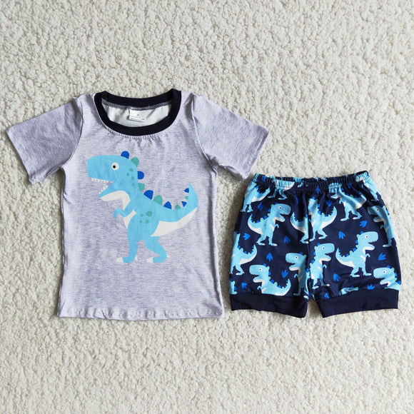 Dinosaur Gray Navy Boys Shorts Sets