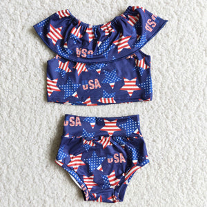 Promotional Stars Blue Girls 4th of July Bummies Sets