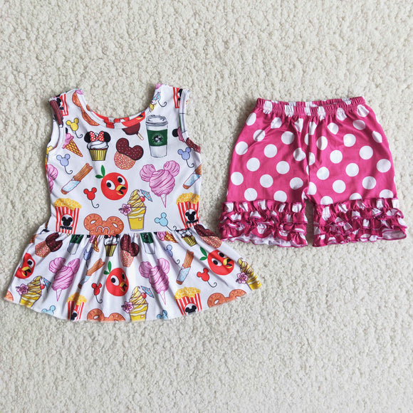 Cartoon Polka Dots Girls Shorts Sets