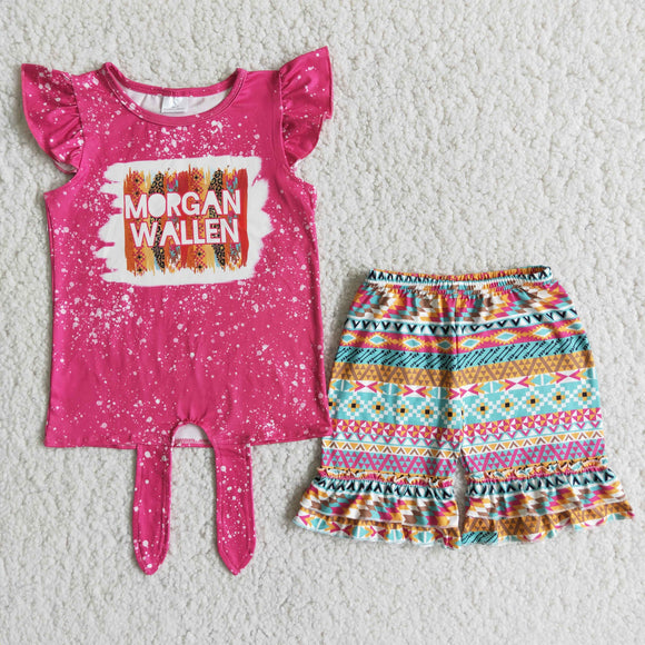 Promotional Criss-Cross Hot Pink Aztec Girls Shorts Sets