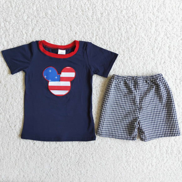 Promotional Cartoon Embroidery Navy Boys 4th of July Outfits