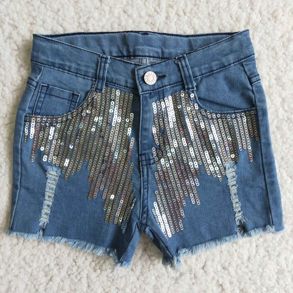 Sequins Girls Jeans Denim Shorts