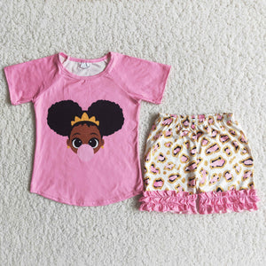 Bubble Gum Pink Leopard Print Girls Shorts Sets