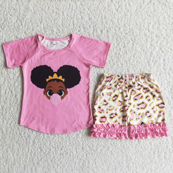 Bubble Gum Pink Leopard Print Girls Shorts Sets