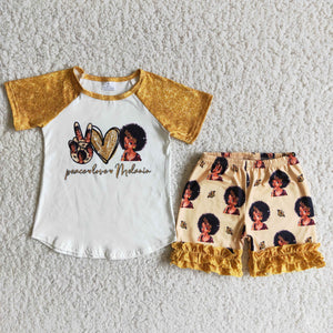 Golden White Girls Shorts Sets