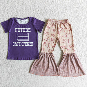 Promotional Future Gate Opener Girls Short Sleeve+Trousers Sets