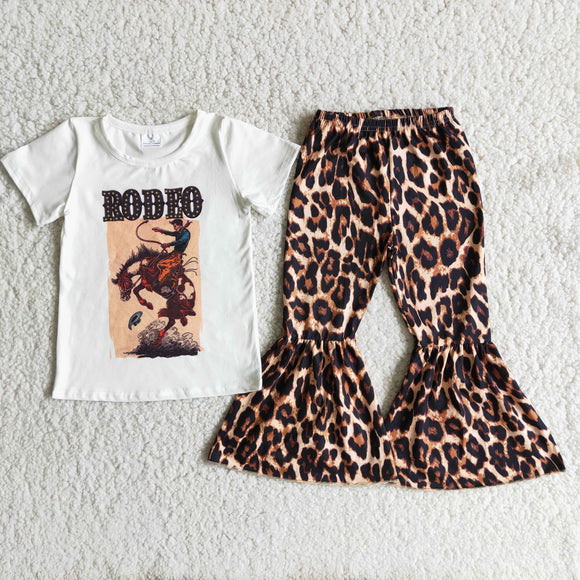 Promotional Rodeo Leopard Print Girls Girls Short Sleeve+Trousers Sets