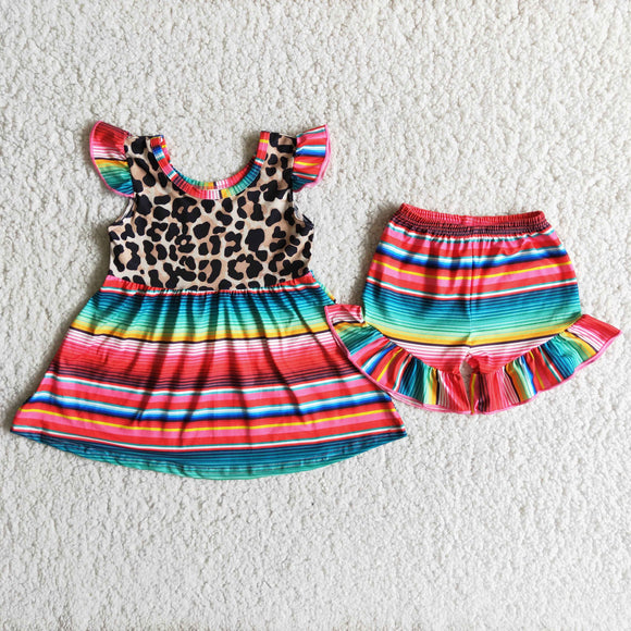 Promotional Colorful Stripes Girls Shorts Sets