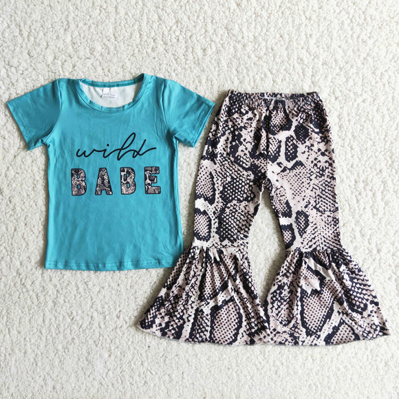 Promotional Babe Snake Print Girls Short Sleeve+Trousers Sets