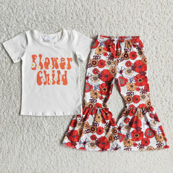 Promotional Flower Child Girls Short Sleeve+Trousers Sets