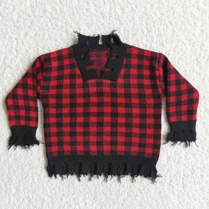 Promotional Red Black Plaid Kids Sweaters