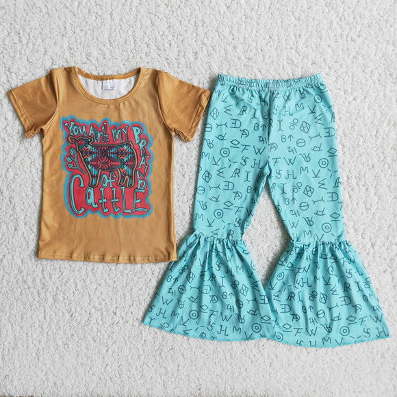 Promotional Cattle Aztec Girls Short Sleeve+Trousers Sets