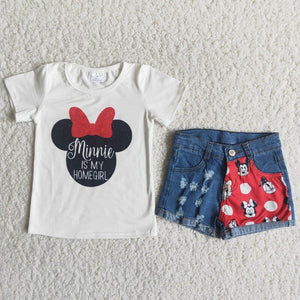 Cartoon Jean Girls Shorts Sets