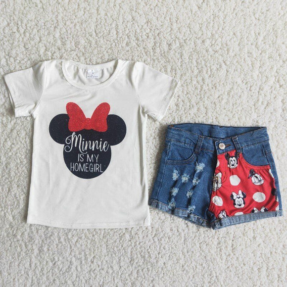 Cartoon Jean Girls Shorts Sets