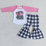 Promotional Heifers Please Plaid Girls Long Sleeve+Trousers Sets