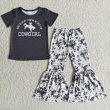 Promotional Cowgirl Black Girls Short Sleeve+Trousers Sets