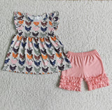 Promotional Chicken Gray Pink Girls Shorts Sets