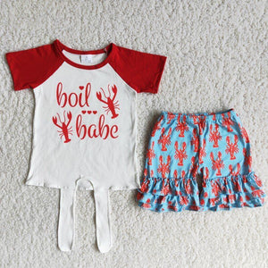 Promotional Criss-Cross Red Lobster Girls Shorts Sets