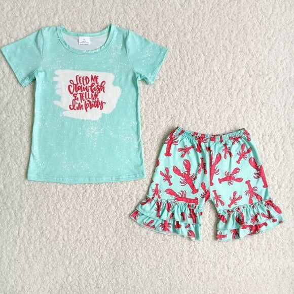 Promotional Crawfish Letters Bleached Girls Shorts Sets