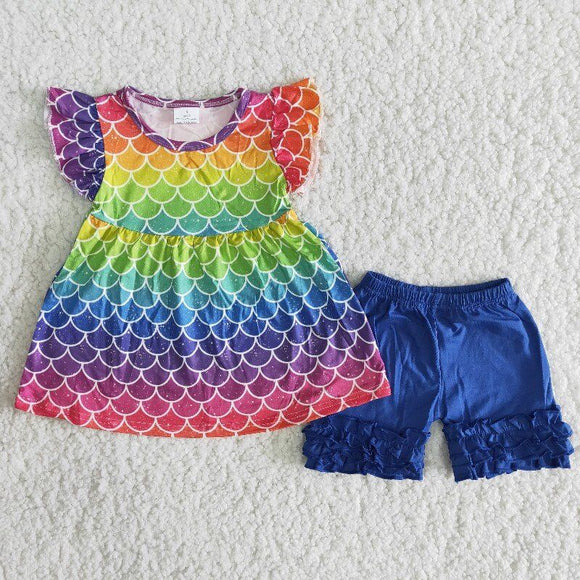 Promotional Blue Scale Girls Shorts Sets