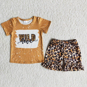 Promotional Wild Love Leopard Print Girls Shorts Sets