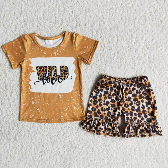 Promotional Wild Love Leopard Print Girls Shorts Sets