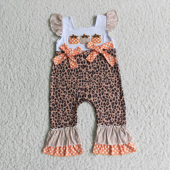 Three Pumpkins Embroidery Girls Fall Romper