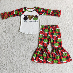 Cartoon Red Plaid Girls Christmas Outfits