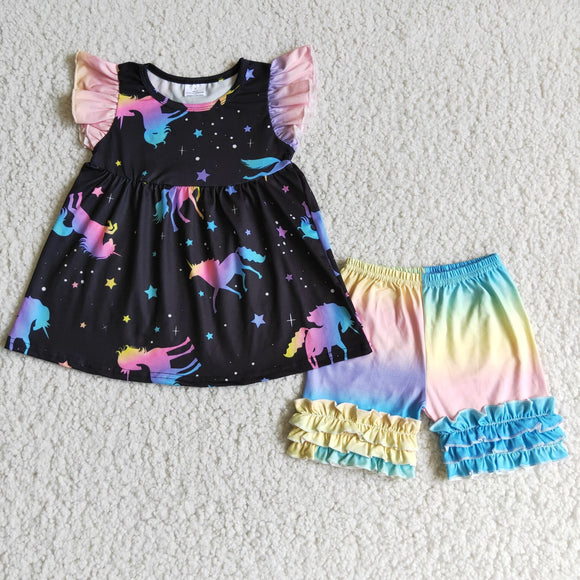 Promotional Unicorn Black Girls Shorts Sets