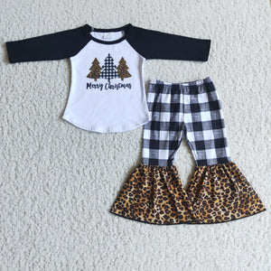 Tree Merry Black Plaid Girls Christmas Outfits