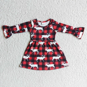 Promotional Reindeer Plaid Girls Christmas Dress