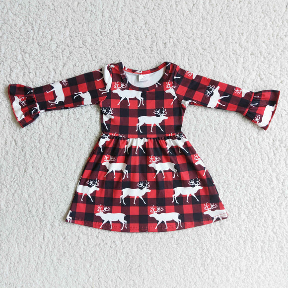 Promotional Reindeer Plaid Girls Christmas Dress