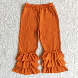 Orange Ruffles Girls Loose Pants