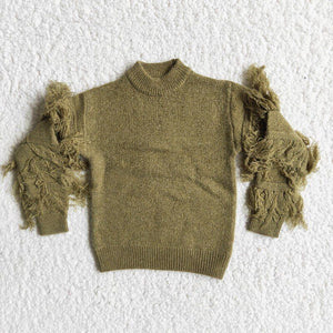 Promotional Army Green Tassels Kids Sweaters