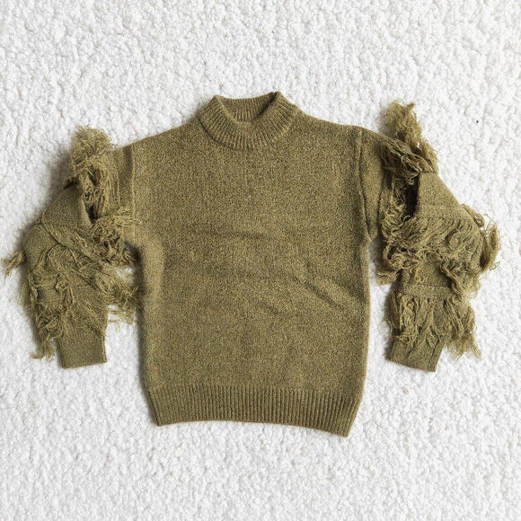 Promotional Army Green Tassels Kids Sweaters