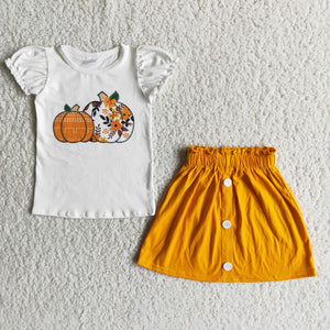 Orange Pumpkin Girls Skirt Sets