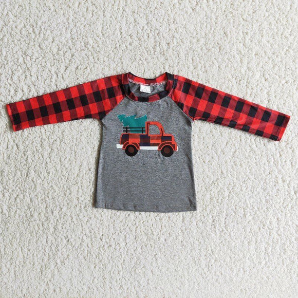 Red Black Plaid Gray Boys Christmas Top