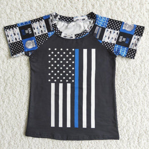 Promotional Flag Police Plaid Black Boys 4th of July Top