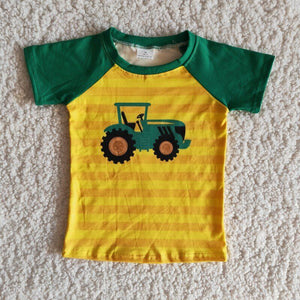 Tractor Yellow Green Boys Short Sleeve Top